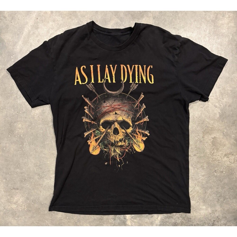 As I Lay Dying Skull Crossbones Metalcore Black Rock Band T Shirt Size Large